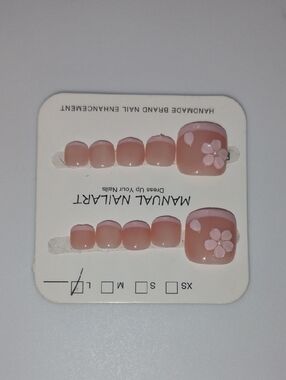 Pink Floral Press-On Toe Nails by